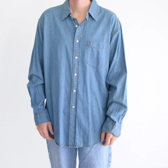 Izod Jeans Button Up Western Blue Denim Shirt XL - Picture 1 of 10